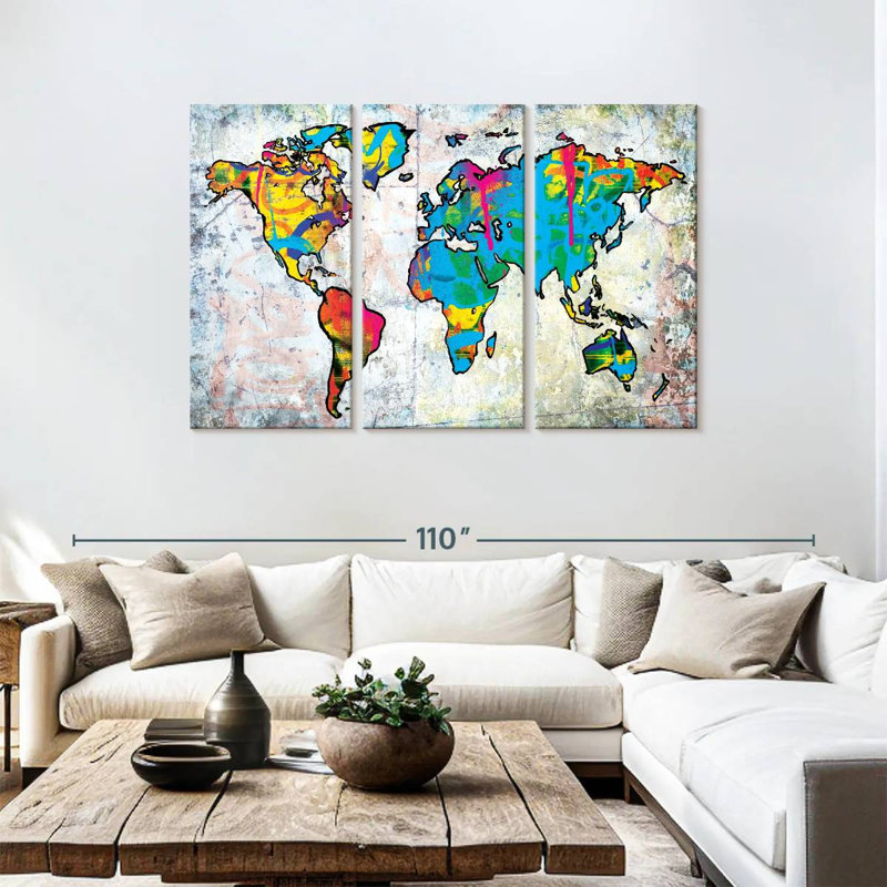 Carte du monde urbain grunge, H 48 po x l 74 po