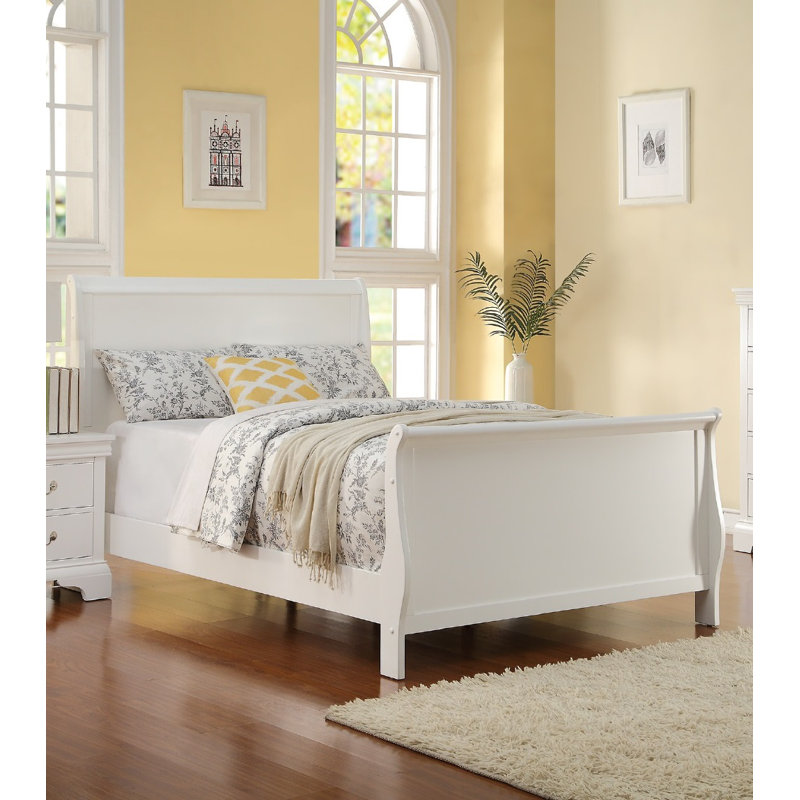 Cadre de lit 1pc moderne avec lit-bateau, Blanc, Lit double
