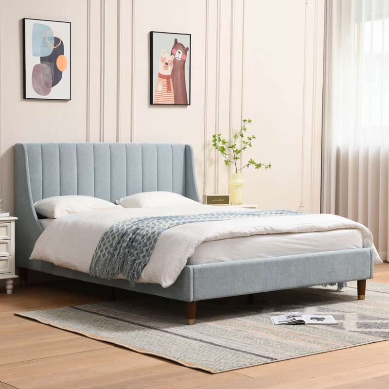 Upholstered Bed, 140 x 190 cm, Light Blue