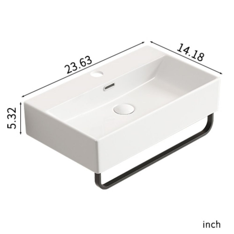 Lavabo de salle de bain mural 24 po x 14 po avec barre à serviettes Topcraft