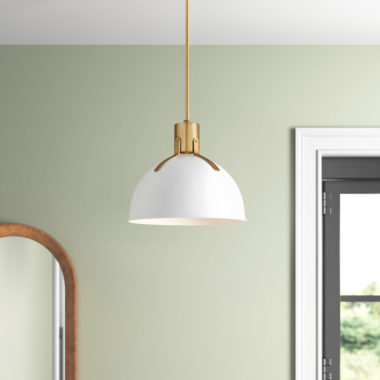 Clendon 1 - Light Single Dome Pendant, Polished White, 12.25" H x 14" W x 14" D, Polished White