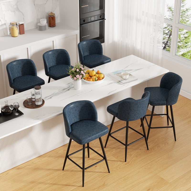 Tabouret de comptoir moderne pivotant rembourré avec structure en métal durable, Bleu très foncé