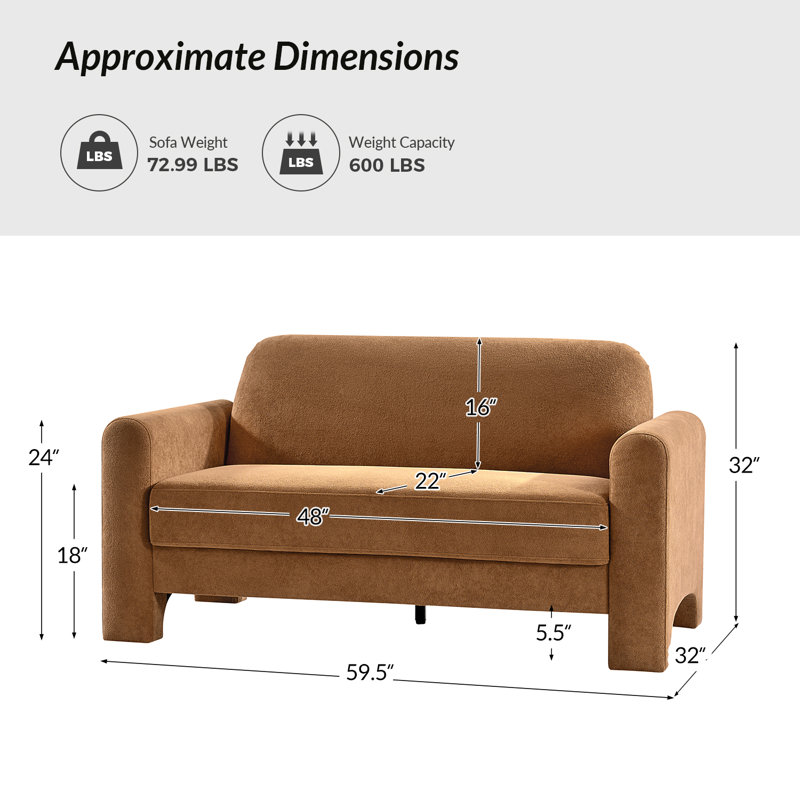 Canapé incurvé moderne en chenille 59,5 po Werts, Caramel
