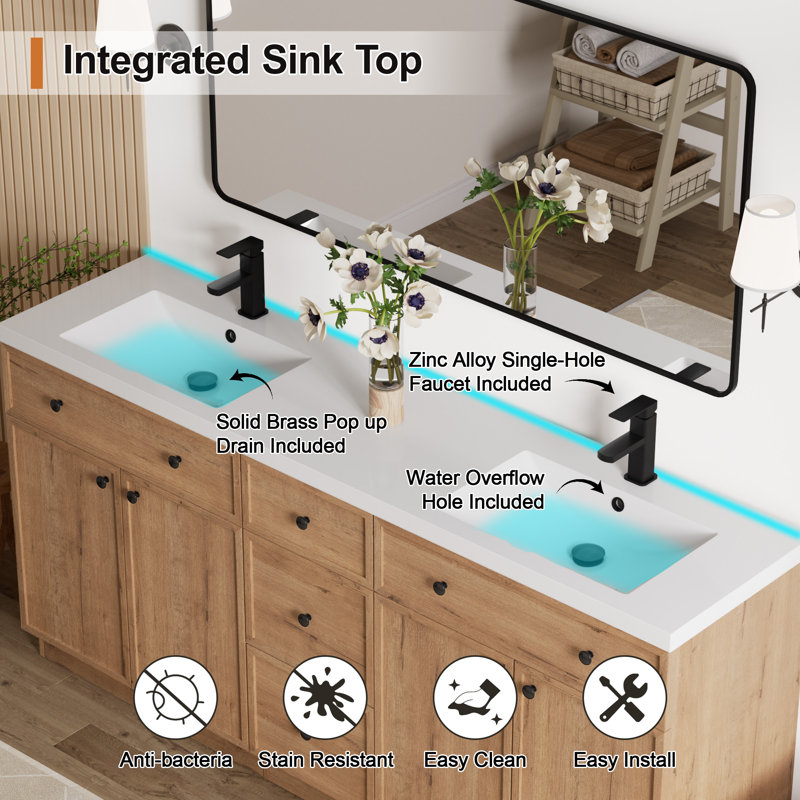 Ensemble de meuble-lavabo double 72 po Jadaya, Chêne, 72"