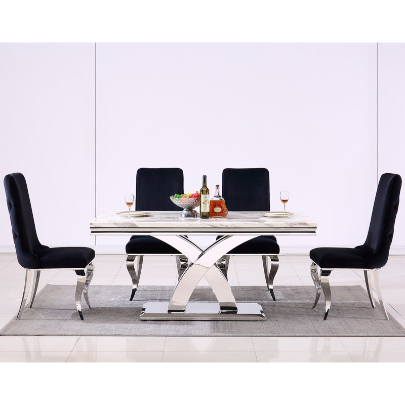 Hasnat 20.1'' H Tufted Upholstered Side Chair, Black, Silver