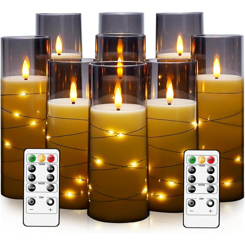 Flameless LED Candles With Timer 9 Pc Flickering Flameless Candles For Romantic Ambiance And Home Decoration Stable Acrylic Shell,With Embedded Star String,Battery Operated Candles(Ivory)