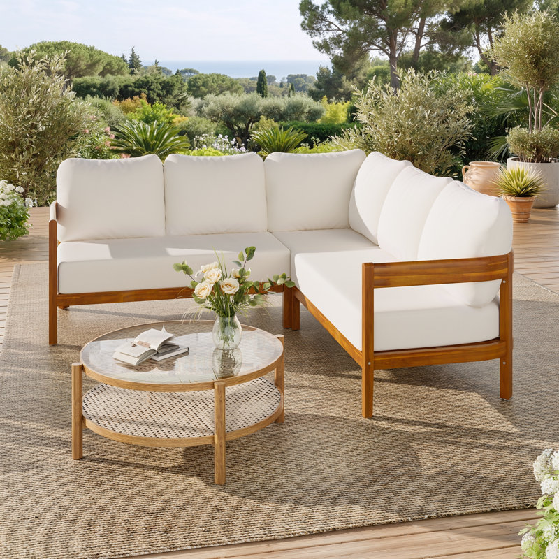 Ensemble de canapé d'extérieur Wodden avec pieds robustes et coussin moelleux, Blanc