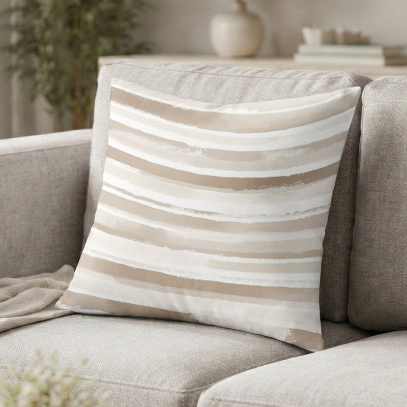 Coussin décoratif rayé - Coussin beige, H 16 po x l 16 po