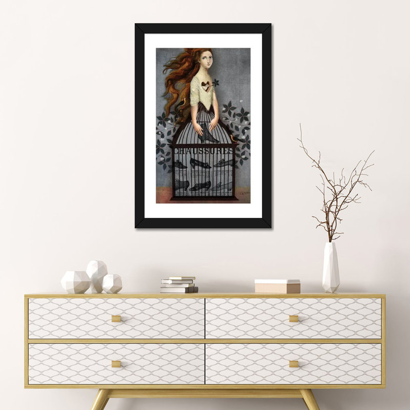 «Cinderella» par Catrin Welz-Stein - impression d'art graphique, H 24 po x l 16 po x P 1 po, Blanc, Papier encadré noir
