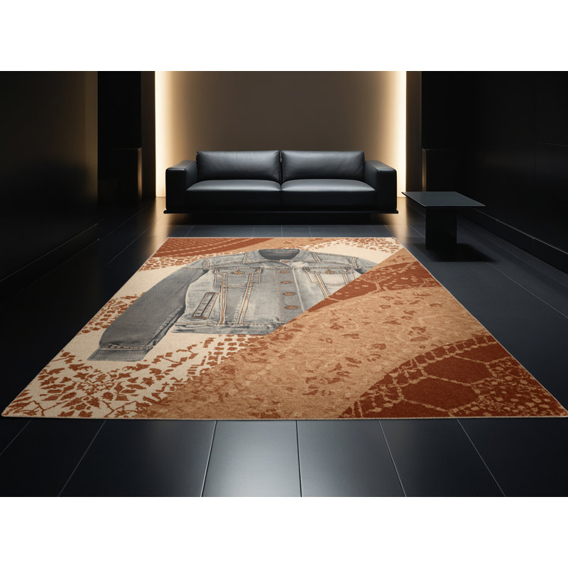 Tapis marocain décontracté lavable à la machine en brun - reliure beige, 2 x 5