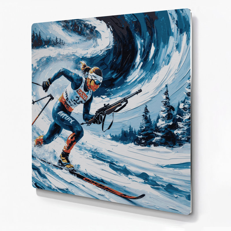 Sports, biathlon gris, art mural en métal, H 144 po x l 144 po x P 0,05 po