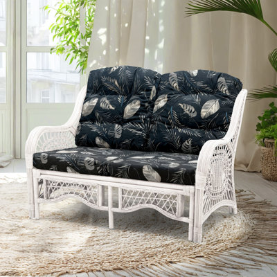 Jenice 48'' Upholstered Loveseat, Natural Rattan, White