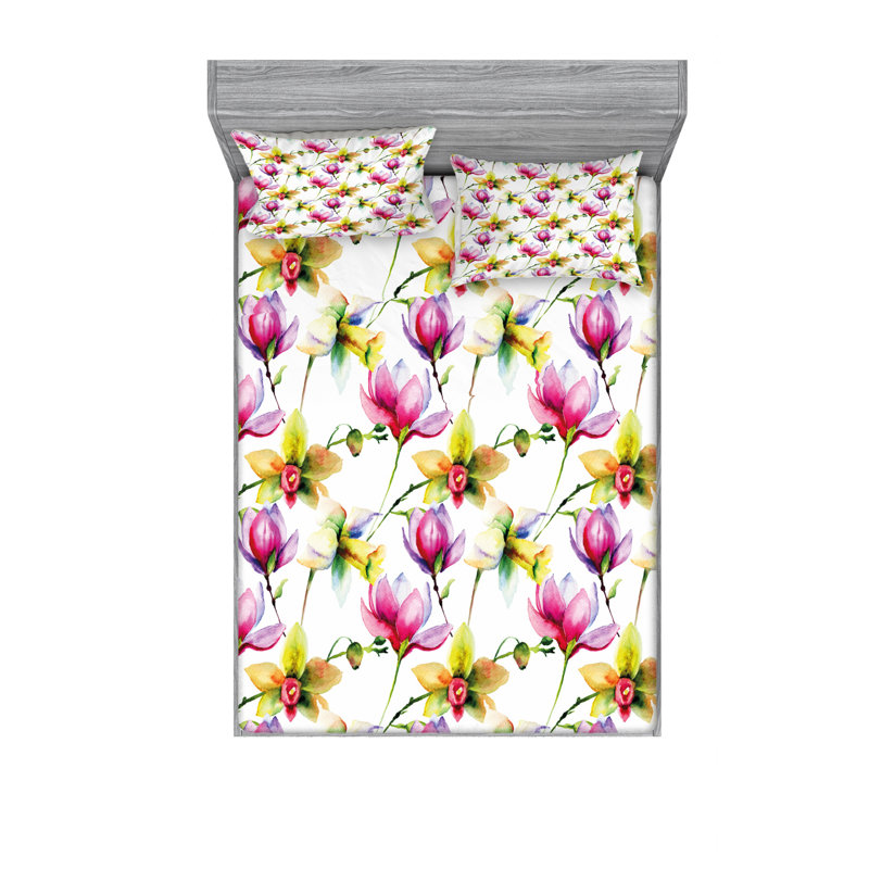 Microfiber Floral Sheet Set, Queen Sheet Set with Fitted Sheet, Floral 3