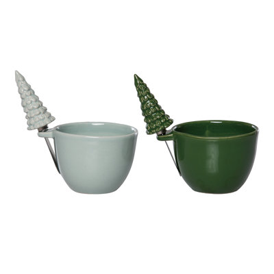 Ceramic Snack Bowl with Tree Spreader, Serving Bowl, Green, Ceramic, Set of 2, Table, Kitchen, Christmas, Snack Bowl