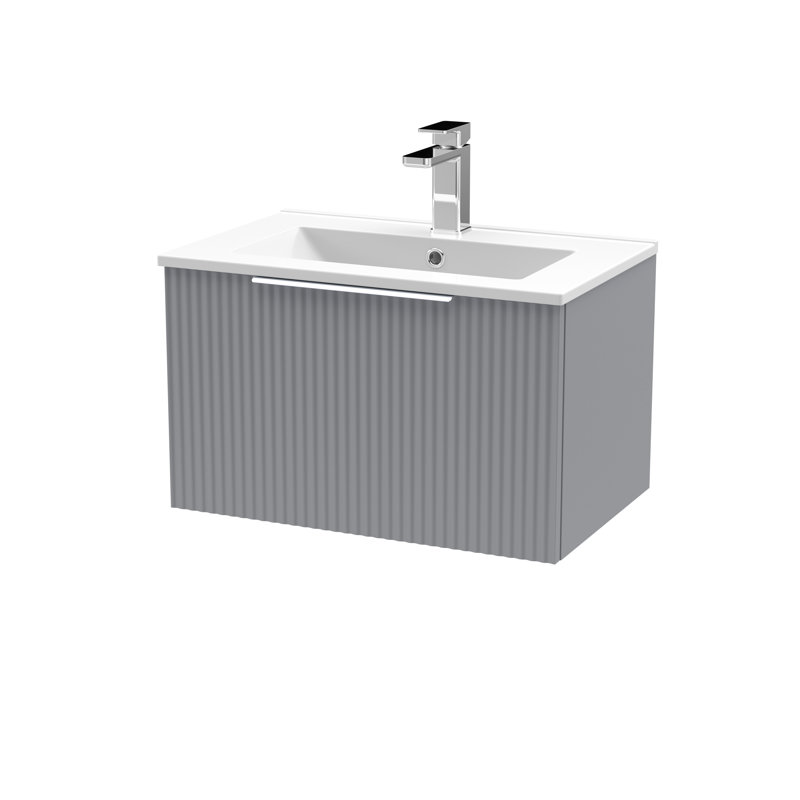 Fluted 605mm Single Bathroom Vanity with Drop In Vitreous China Basin, Satin Grey
