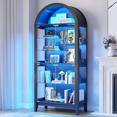 71''H Arch Display Cabinet with RGB Sensor Lights, 8-Tier Glass Storage Cabinet