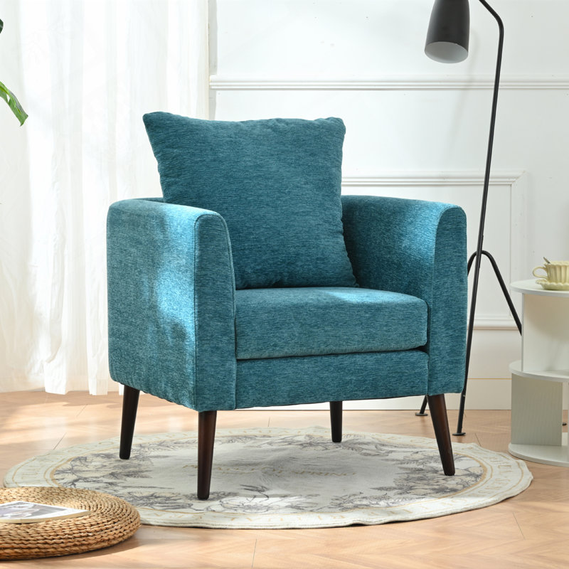 Fauteuil d'appoint en tonneau avec pieds en bois massif Boucle Barrel | Fauteuil rembourré moelleux avec coussin de taille pour le salon et la chambre à coucher