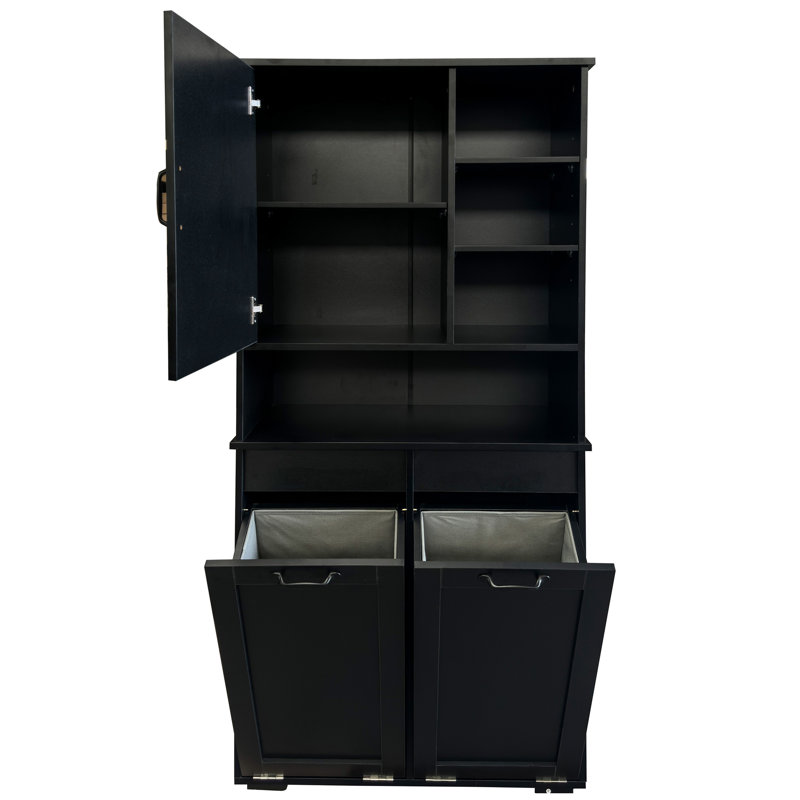 Laundry Cabinet With Doors And Shelf, Tilt-Out Laundry Hamper, Multiple Storage Space, Freestanding Style, Open Shelve, Adjustable Shelf