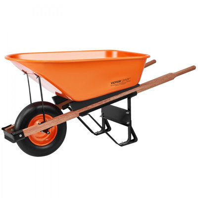 Wheelbarrow Cart, 6 Cu. Ft. Load & 330 lbs Capacity, One Wheel Garden Dump Cart Wheel Barrow with Metal Handle & 16" Wide Track Wheels, Easy Loading Utility Yard Cart & Wagons for Lawn Farm
