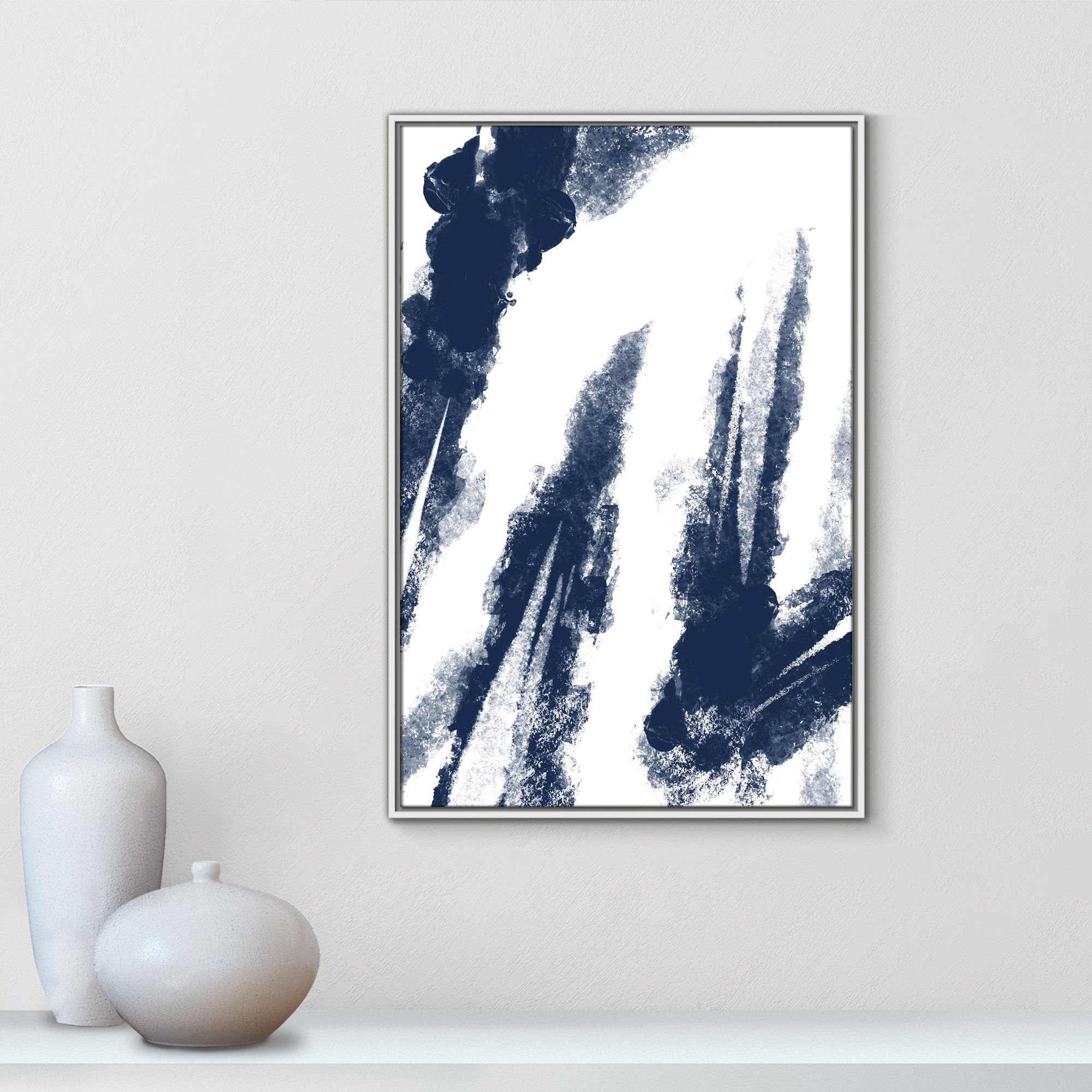 Navy Striking Seams 2 - Painting Print, 37.5" H x 25.5" W x 2" D, White Framed Canvas