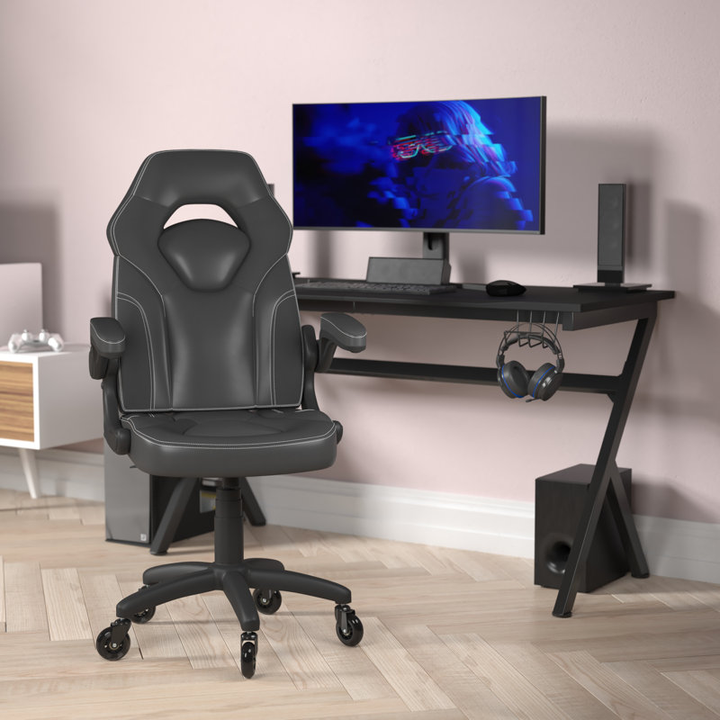 Katilyn Office Gaming Chair with Skater Wheels & Flip Up Arms - LeatherSoft, Black