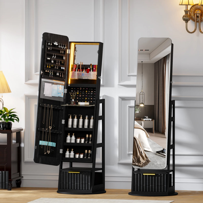 Jewellery Cabinet Jewelry Armoire, Black Wood