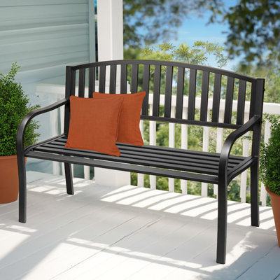 Pettit Steel Slat 50 in. High Back Outdoor Garden Bench, Patio Loveseat, Park Bench by Williston Forge