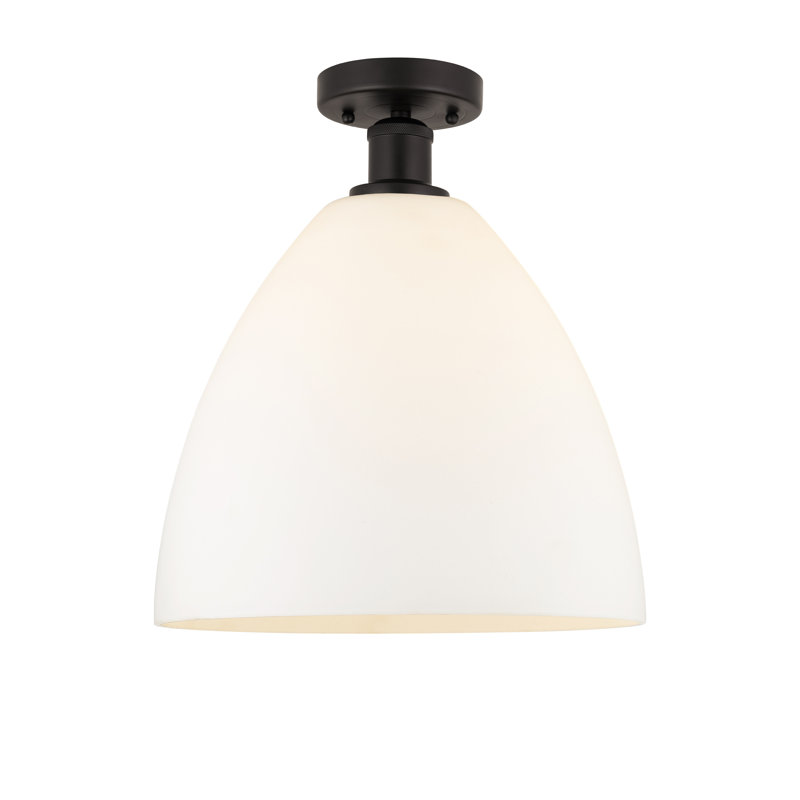 Plafonnier semi-encastré 1 lumière, Blanc mat, H 13,13 po x l 12 po x P 12 po, Bronze huilé