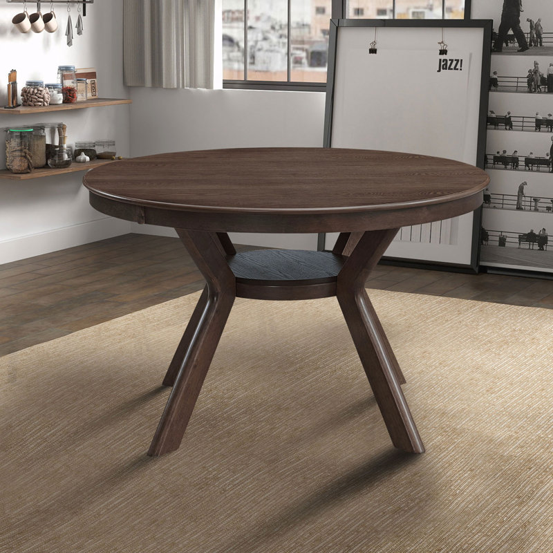 Table de salle à manger ronde en bois d'hévéa, Marron foncé