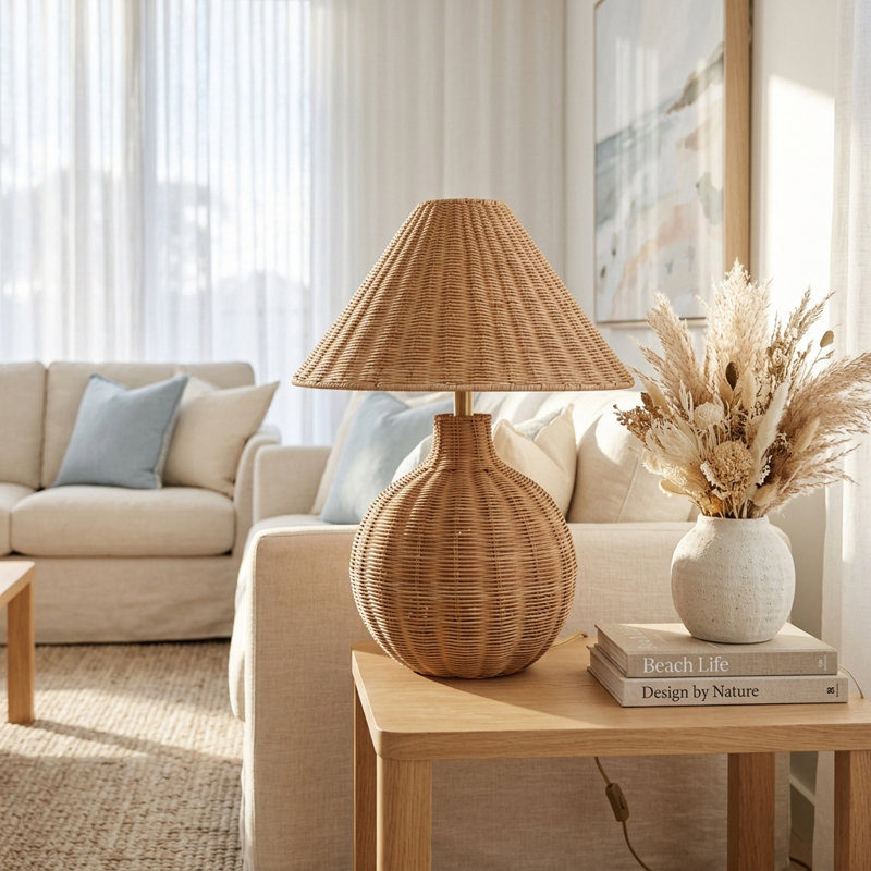 23X20" Woven Rattan Table Lamp, Natural