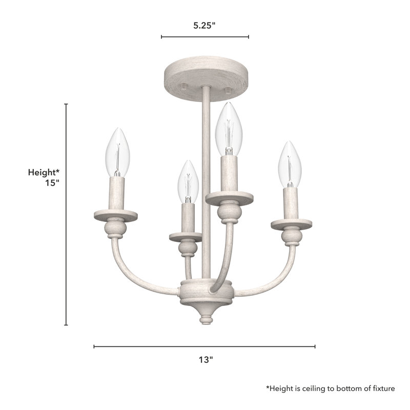 Southcrest 4 Light 13" Semi Flush Mount, Distressed White