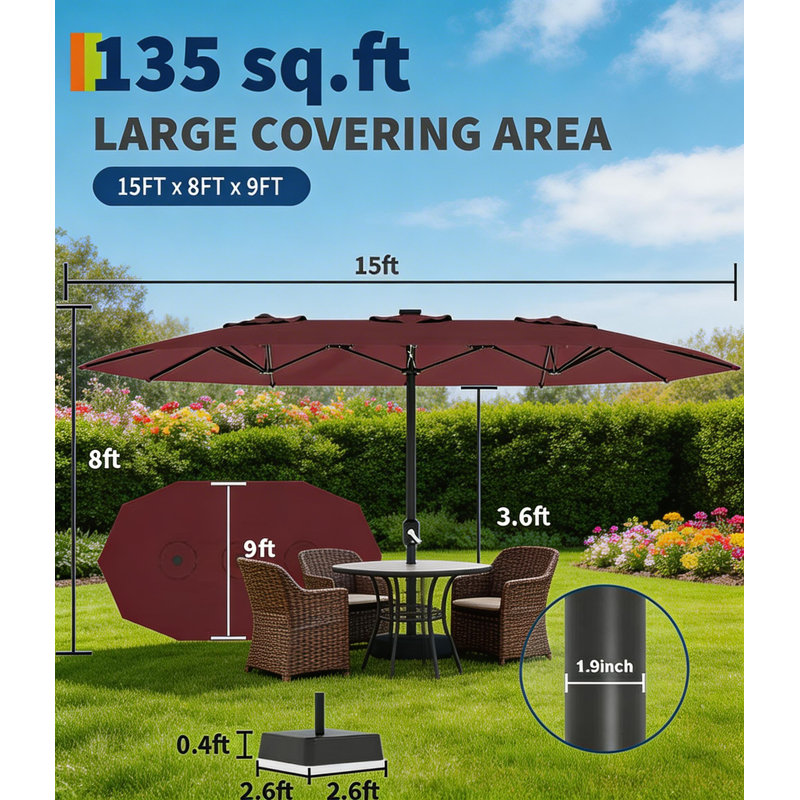 Grand parasol de patio avec base incluse, Rose
