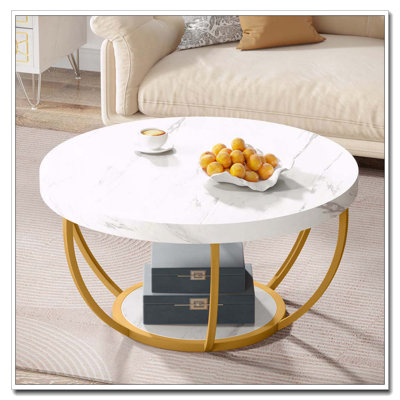 Table basse moderne à deux niveaux avec motif en faux marbre