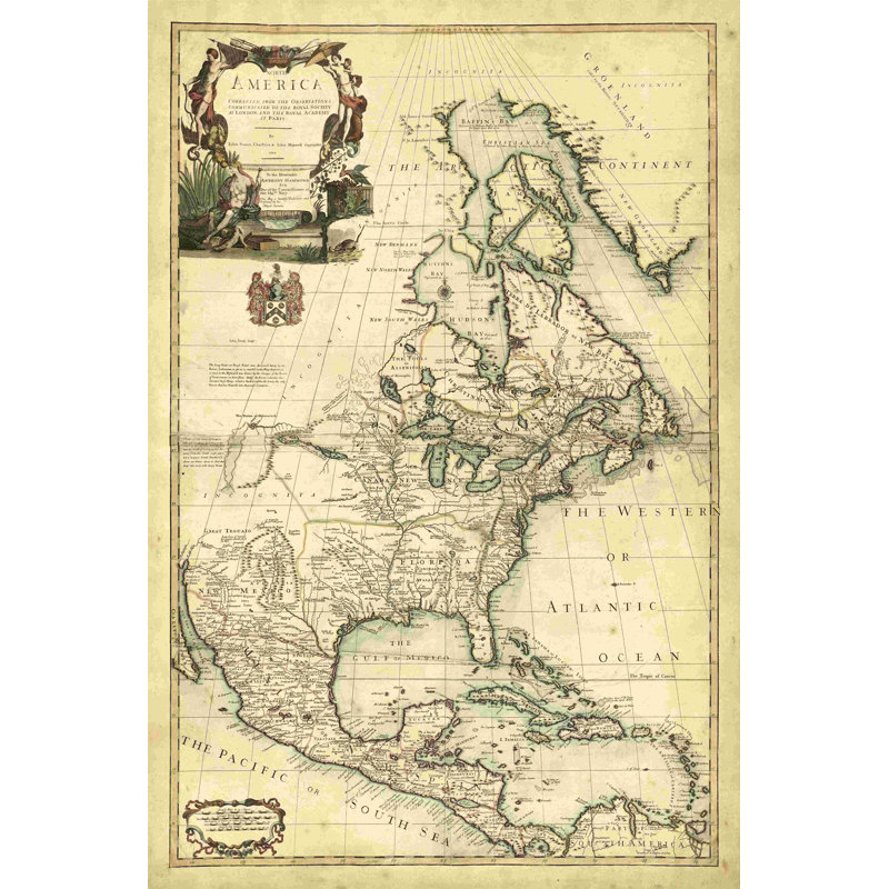 Carte antique de l'Amérique III, H 18 po x l 12 po