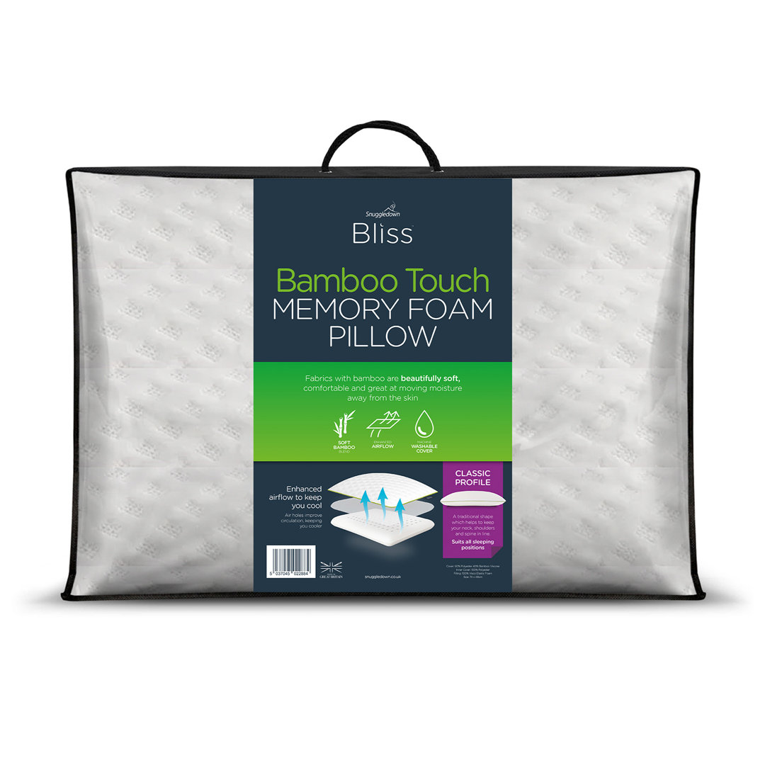 Rackhams White Bliss Traditional Bamboo Medium Support Pillow - Medium - Cover: 60% Polyester, 40% Bamboo Filling: Memory Foam - Image 3