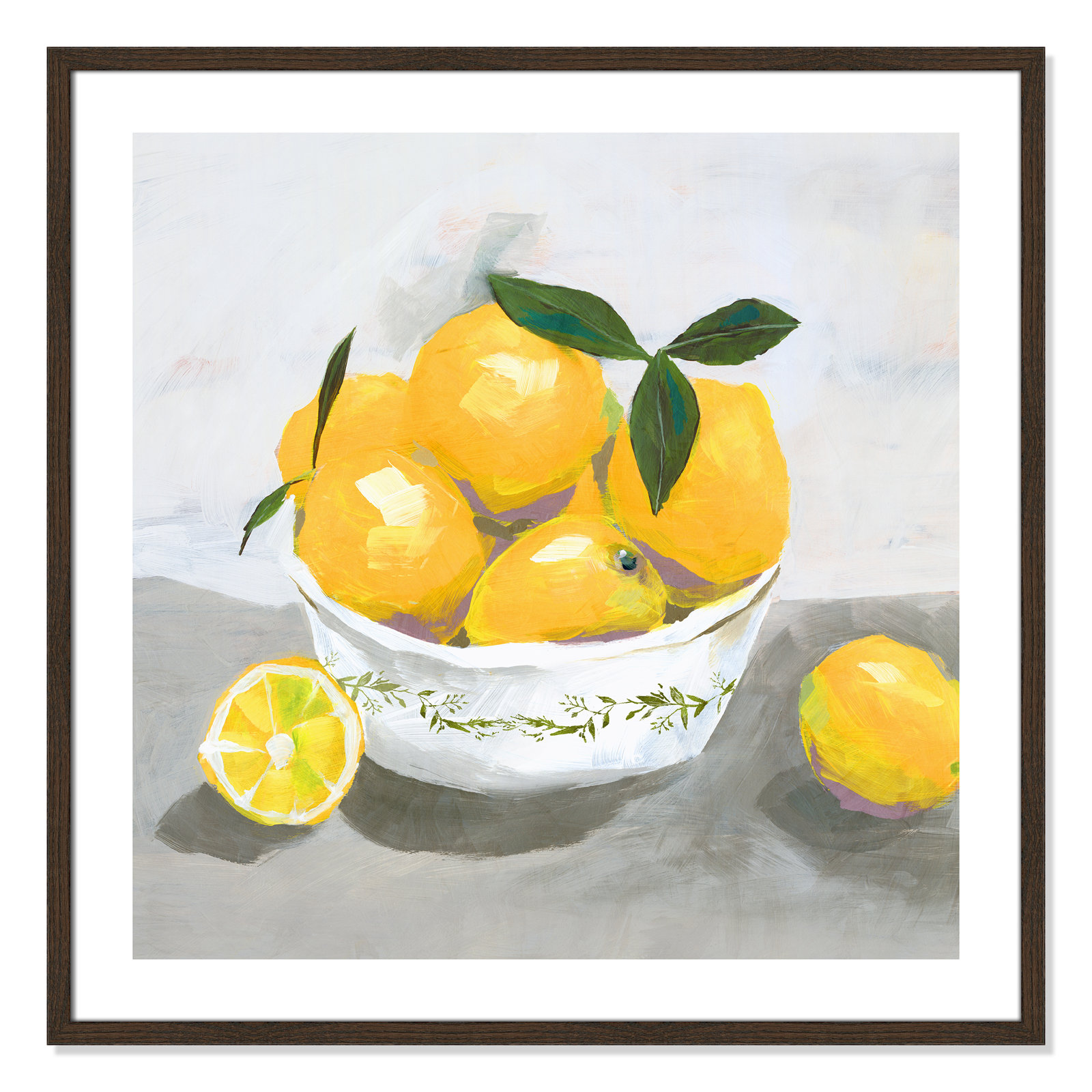 Lemons by Isabelle Z - Print, 33.25" H x 33.25" W x 0.75" D, Walnut Wood Framed Paper