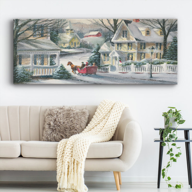 Village sur un traîneau sur toile, H 12 po x l 30 po x P 1,5 po