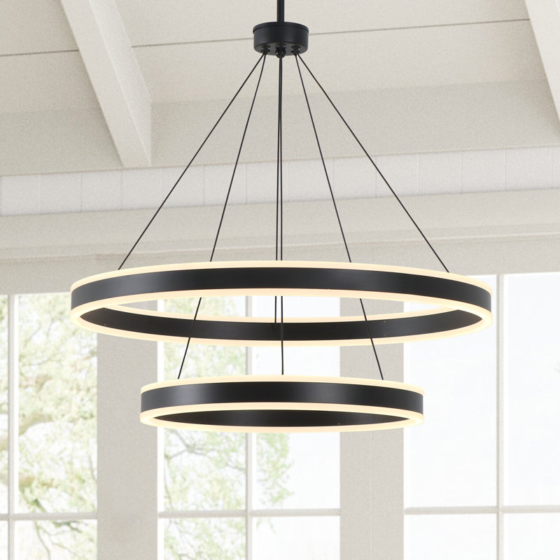 Maleea Modern Chandelier Light Led Kitchen Island Pendant with Remote Control for High Ceiling , 25.7" H x 23.6" W x 23.6" D