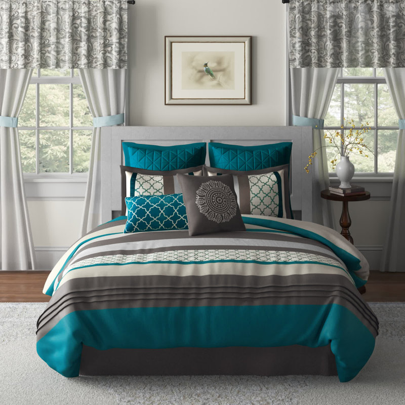 Avalon Microfiber Modern & Contemporary 8 Piece Comforter Set, Queen Comforter + 7 Additional Pieces, Blue/Gray