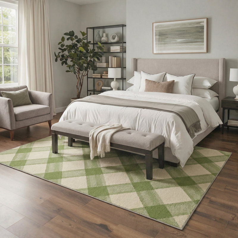 Coady Modern Diagonal Check Machine Washable Sage Indoor Area Rug With Non-Slip Backing, Rectangle 5' x 7'