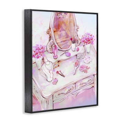 Vue de coiffeuse rose pastel encadrée, estampe numérique, design par Ziwei Li