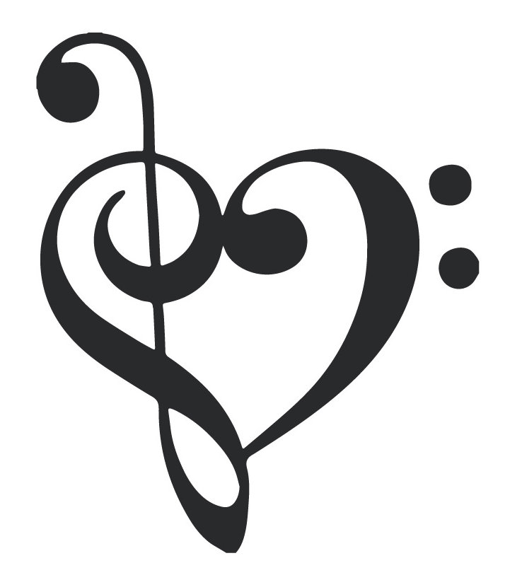 Décalcomanie murale coeur musical, Noir, H 24 po x l 20 po x P 0,01 po