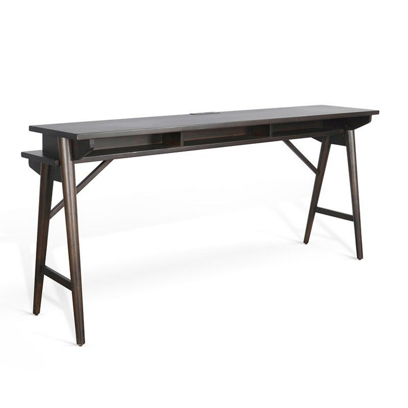 Console Ameri avec bloc d'alimentation USB, 78 pouces en bois d'acajou brun