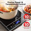Plaque de cuisson à induction portable 1800W avec capteur tactile LCD, affichage à DEL, 10 réglages de température, verrouillage de sécurité pour enfants, arrêt automatique
