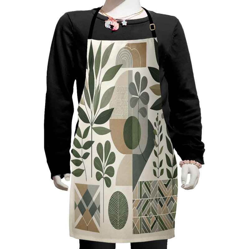 East Urban Home Monstera Apron with Adjustable Ties and Hook & Loop Straps Small Pale Reseda Green Sepia