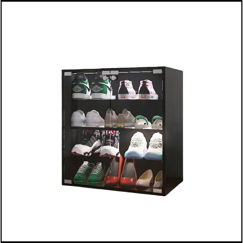 12Pairs_4 Layers Shoe Cabinet With Glass Door And Glass Layer Shoes Display Cabinet With LED Light Bluetooth Control