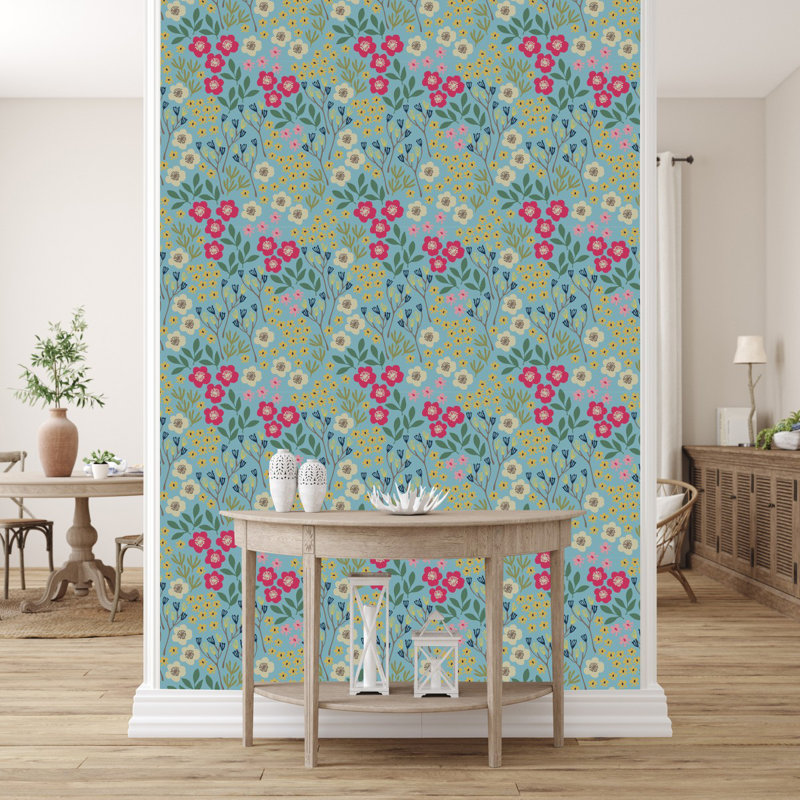 Carreau de papier peint l 25 po, L 2,09 pi x L 10,42 pi, Rose / Bleu / Vert