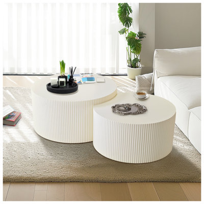 Ensemble de tables basses à rayures verticales, fabrication en panneau de fibres à densité moyenne avec finition beige, 31,5 po x 31,5 po x 15,75 po