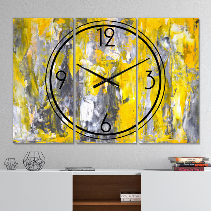 Motif abstrait gris et jaune - horloge murale moderne