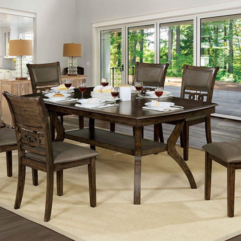 Transitional Style Solid Wood Rectangular Dining Table with Flowing Leg Base Design , Brown